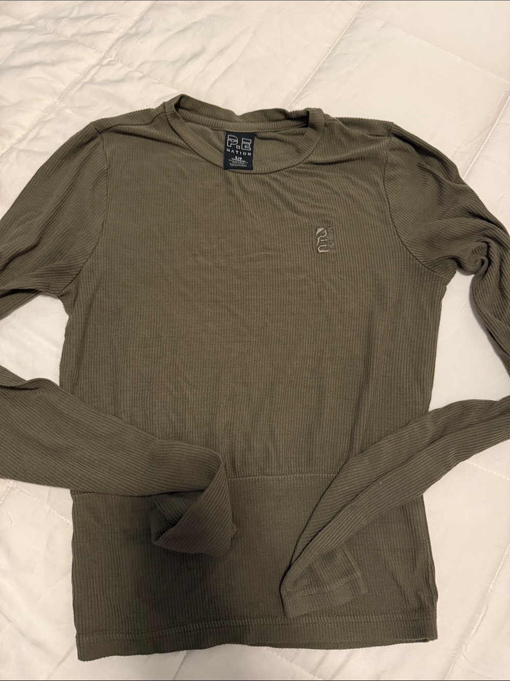 P.E Nation women’s Olive Green Long-Sleeve Ribbed Crew Shirt small